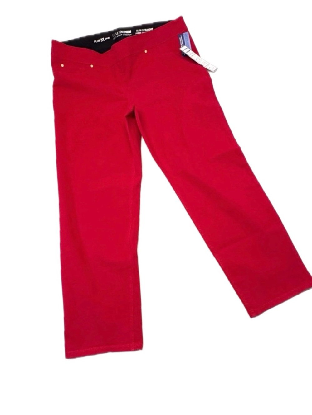 NWT Luxe Denim 360 Plus 3X Red Slim Straight Pants (Fits 5'4"-5'8")